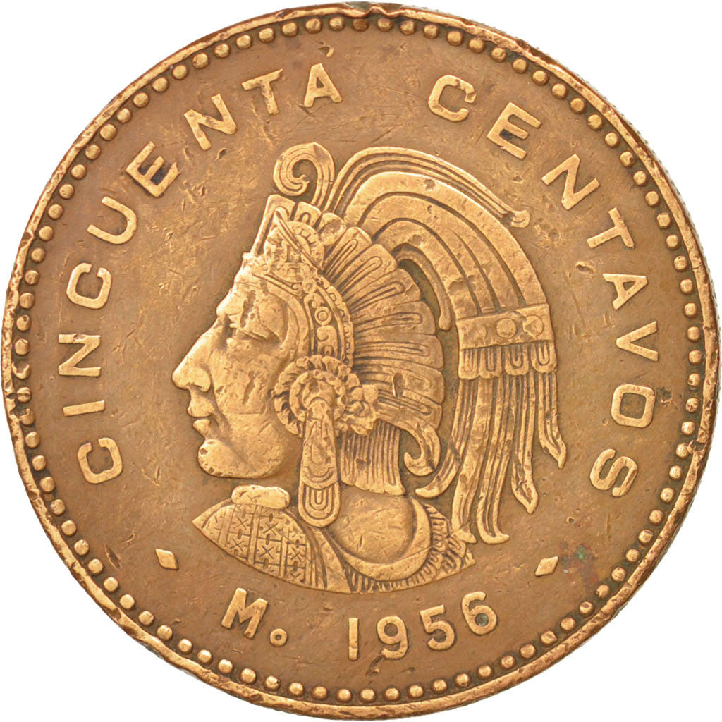 MEXICO, 50 Centavos, 1956, Mexico City, KM #450, EF(40-45), Bronze, 33