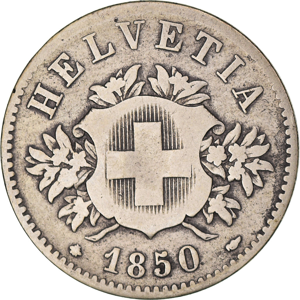 Coin, Switzerland, 20 Rappen, 1850, Bern, VF(30-35), Billon, KM:7