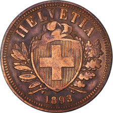 Moneta, Svizzera, 2 Rappen, 1893, Bern, MB+, Bronzo, KM:4.2