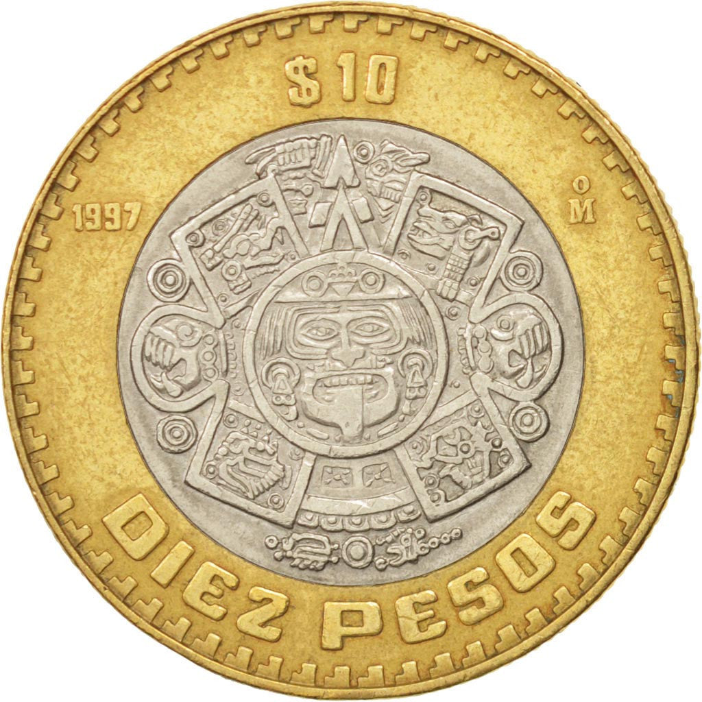 MEXICO, 10 Pesos, 1997, Mexico City, KM #616, AU(50-53), Bi-Metallic, 28
