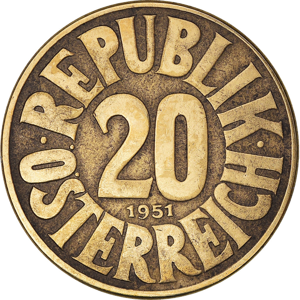 Coin, Austria, 20 Groschen, 1951, EF(40-45), Aluminum-Bronze, KM:2877