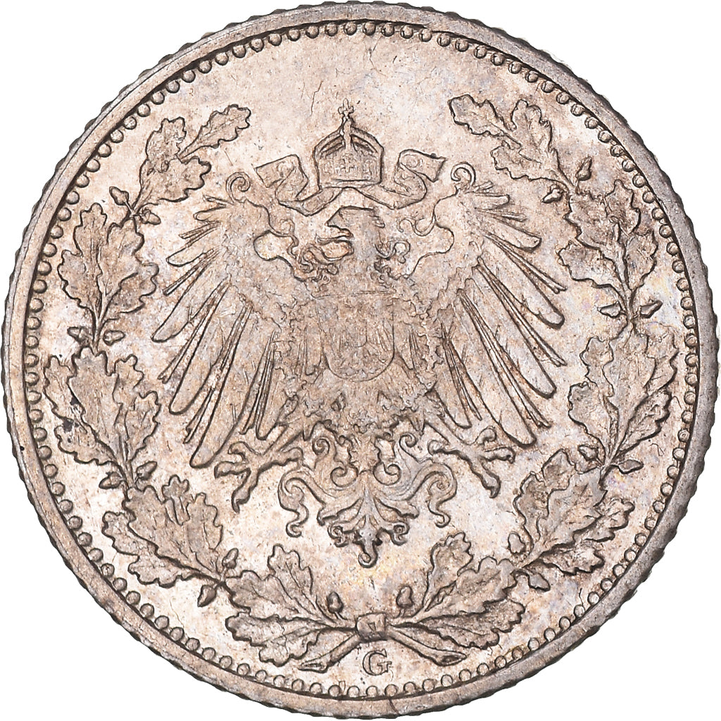 Moneta, GERMANIA - IMPERO, 1/2 Mark, 1915, Karlsruhe, SPL-, Argento, KM:17