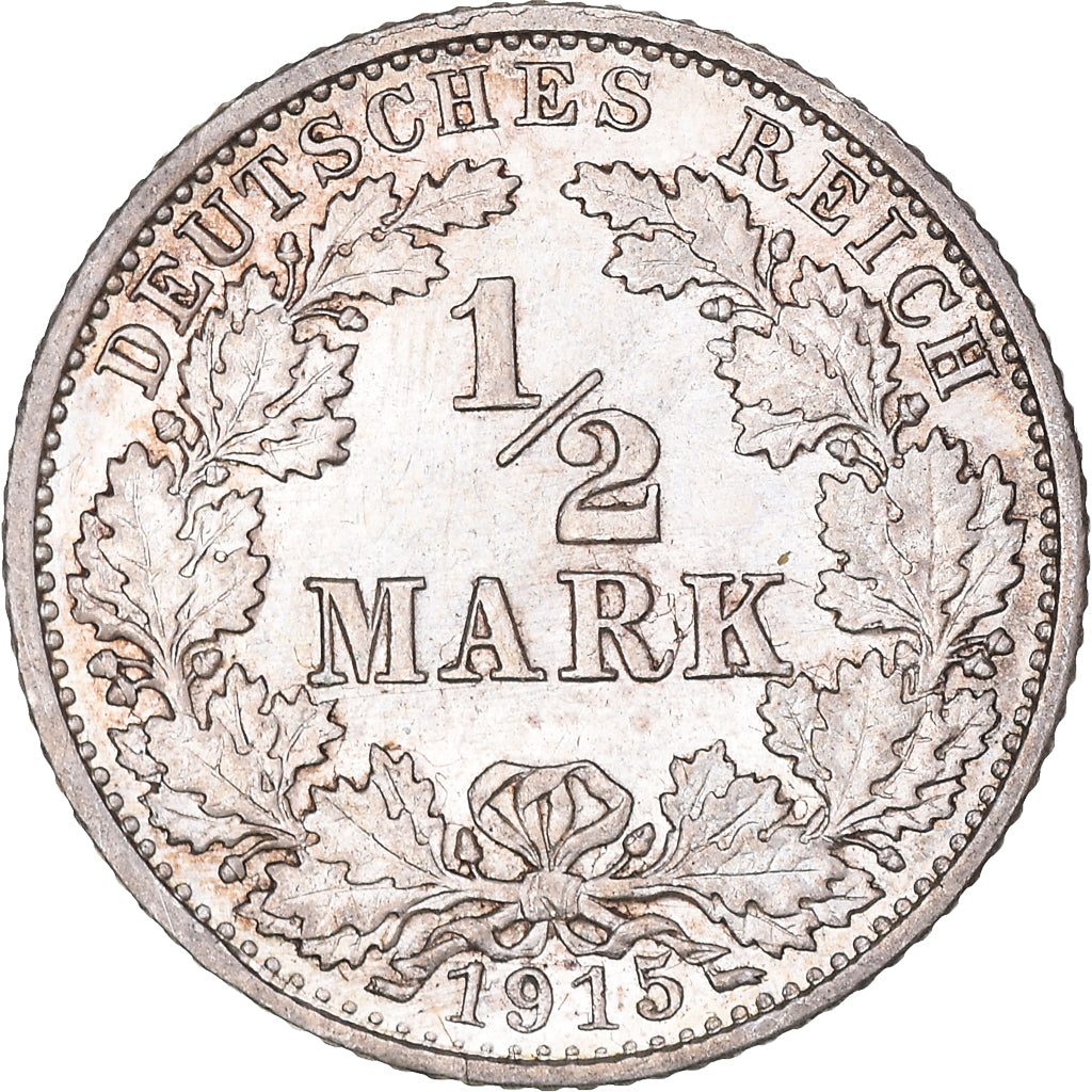 Moneta, GERMANIA - IMPERO, 1/2 Mark, 1915, Karlsruhe, SPL-, Argento, KM:17