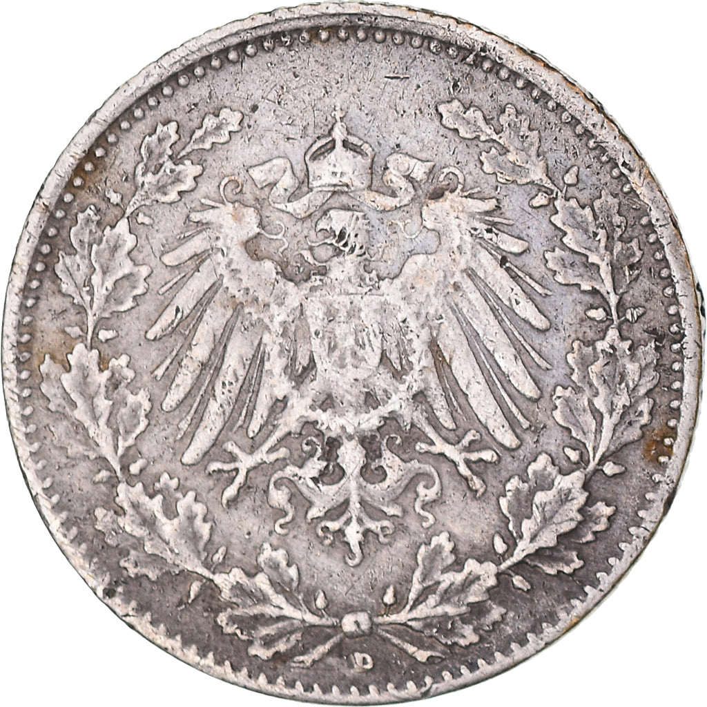 Coin, GERMANY - EMPIRE, 1/2 Mark, 1915, Munich, EF(40-45), Silver, KM:17