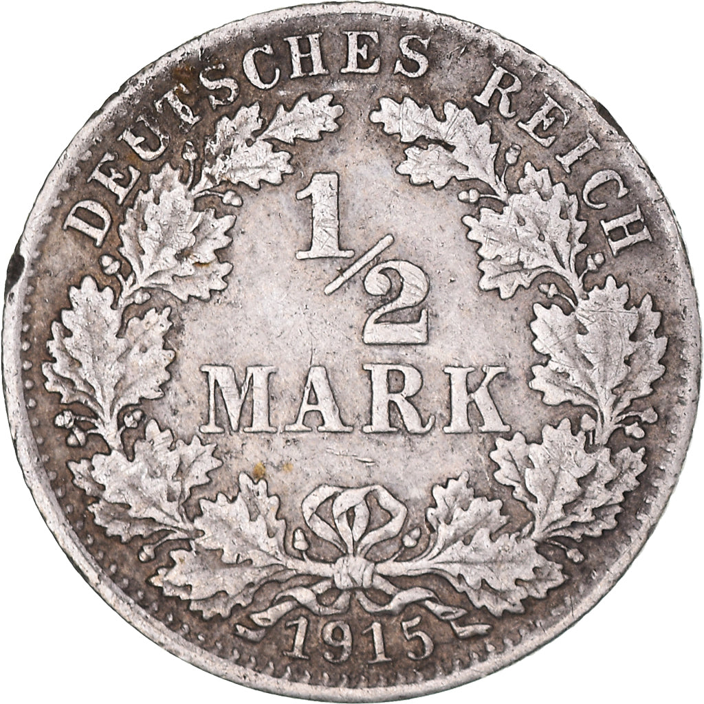 Coin, GERMANY - EMPIRE, 1/2 Mark, 1915, Munich, EF(40-45), Silver, KM:17