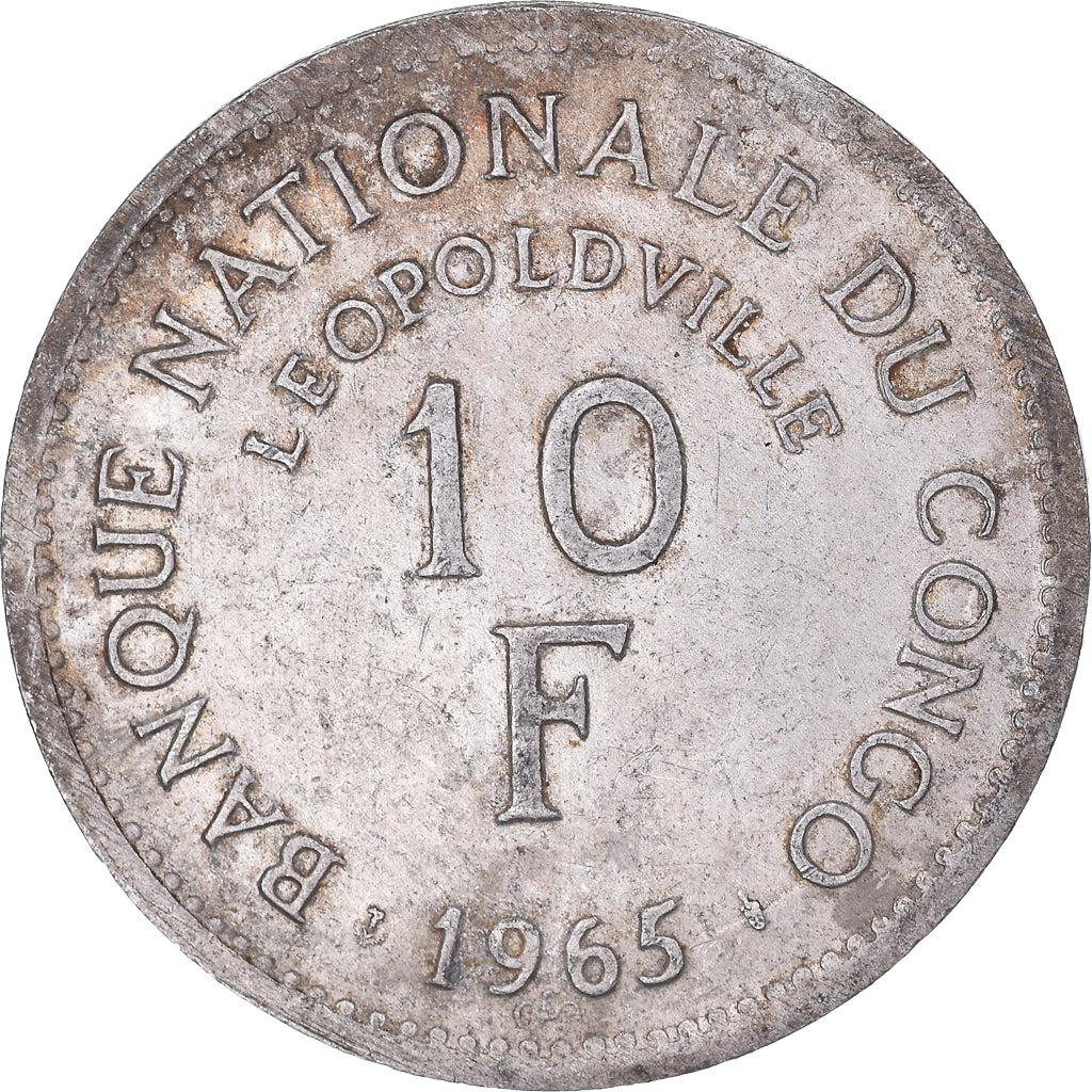 Moneda, CONGO, REPÚBLICA DEMOCRÁTICA DEL, 10 Francs, 1965, Brussels, BC+