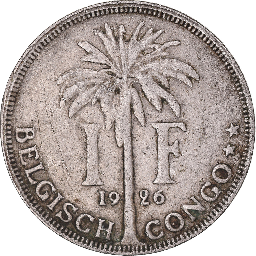 Moneta, Congo belga, Franc, 1926, MB+, Rame-nichel, KM:21