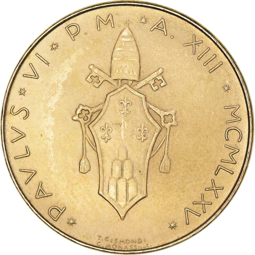 Moeda, CIDADE DO VATICANO, Paul VI, 20 Lire, 1975, AU(50-53), Alumínio-Bronze