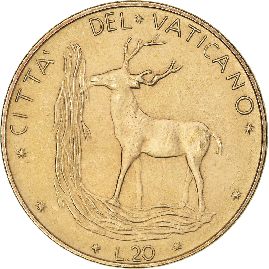 Moeda, CIDADE DO VATICANO, Paul VI, 20 Lire, 1975, AU(50-53), Alumínio-Bronze
