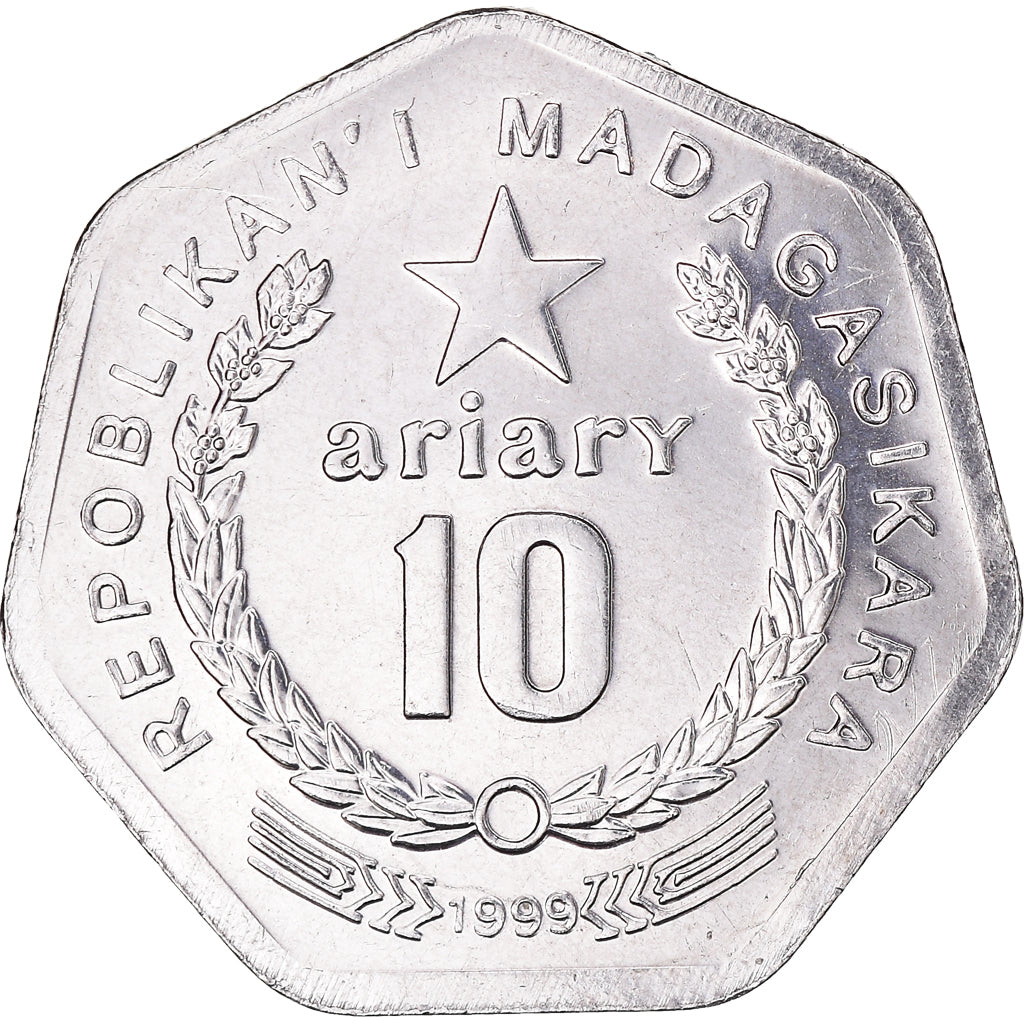 Monnaie, Madagascar, 10 Ariary, 1999, Royal Canadian Mint, SUP, Acier