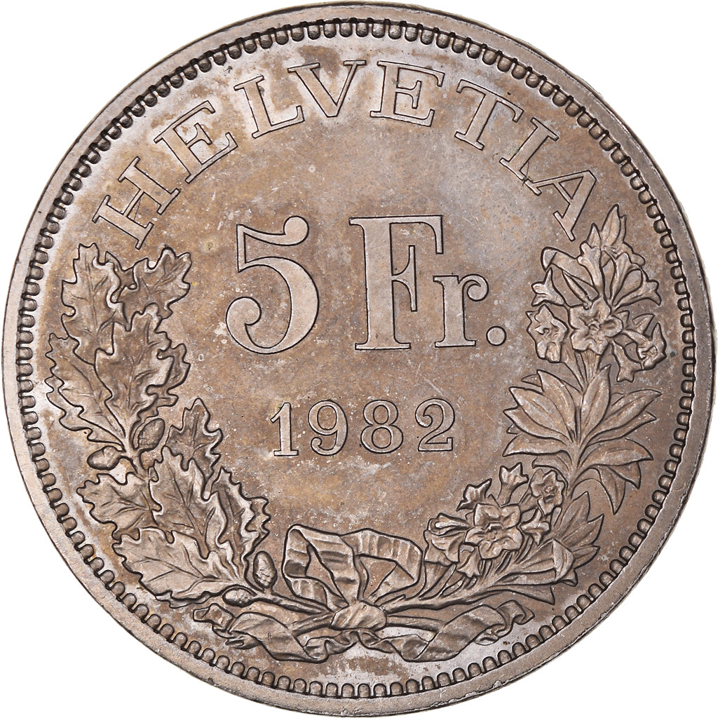 Moneta, Svizzera, Train de Gotthard, 5 Francs, 1982, BB, Rame-nichel