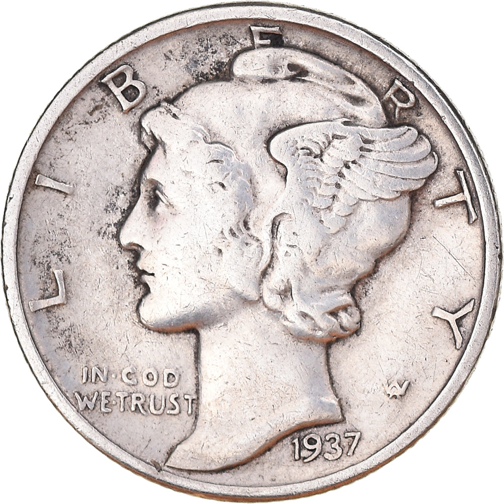Coin, United States, Mercury Dime, Dime, 1937, U.S. Mint, Philadelphia