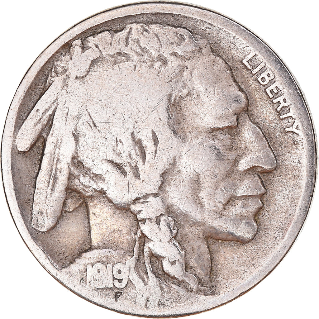 Moneta, USA, Buffalo Nickel, 5 Cents, 1919, U.S. Mint, Philadelphia, VF(20-25)