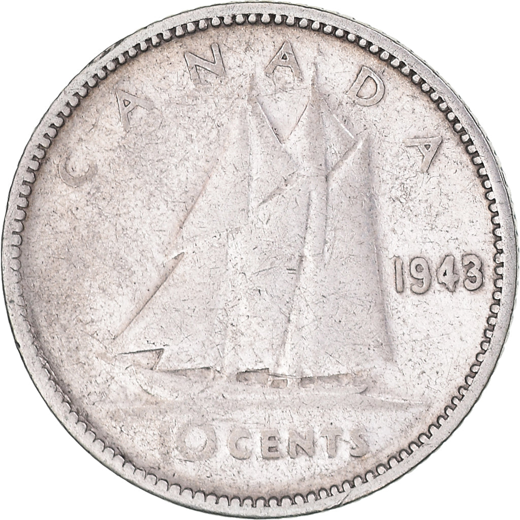 Moneta, Canada, George VI, 10 Cents, 1943, Royal Canadian Mint, Ottawa, MB+