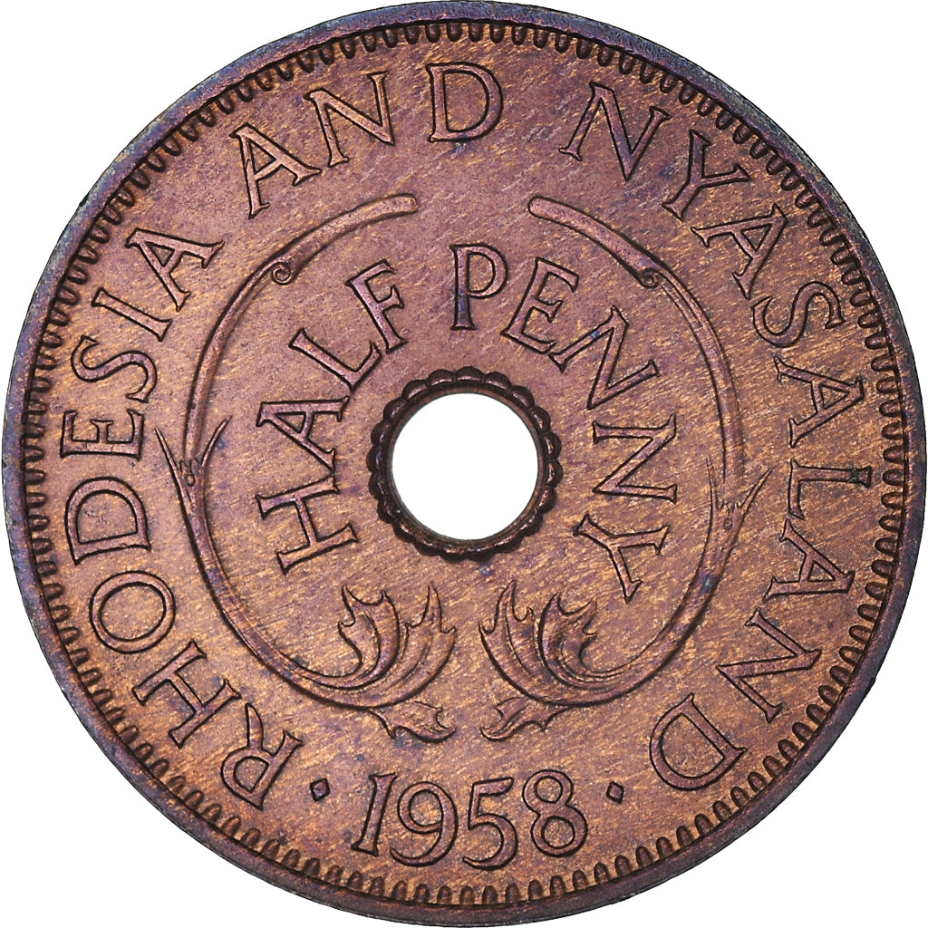 Moneda, Rodesia y Nyasalandia, Elizabeth II, 1/2 Penny, 1958, British Royal