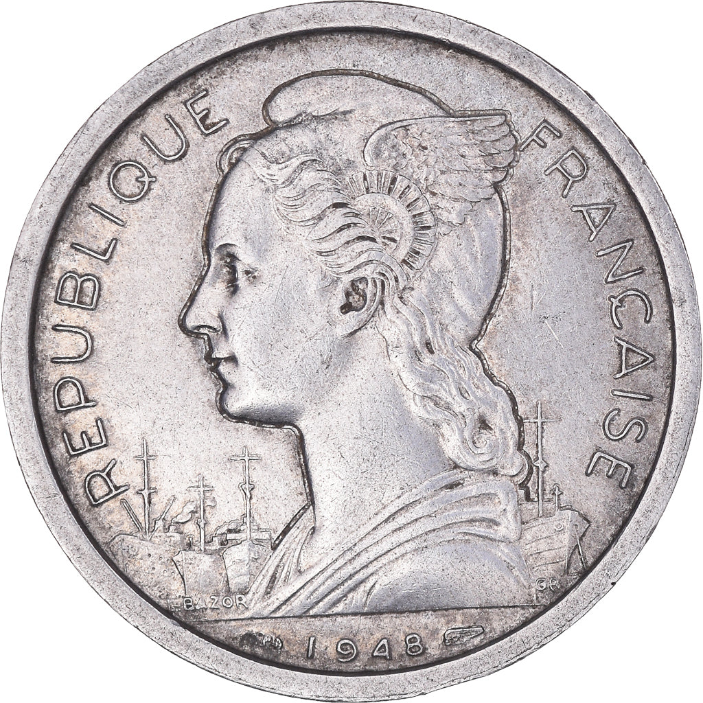 Coin, Réunion, 2 Francs, 1948, Paris, AU(50-53), Aluminum, KM:8
