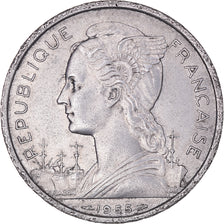 Moneda, La Reunión, 5 Francs, 1955, MBC+, Aluminio, KM:E5