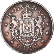 Moneta, Romania, Ferdinand I, Leu, 1924, MB+, Rame-nichel, KM:46
