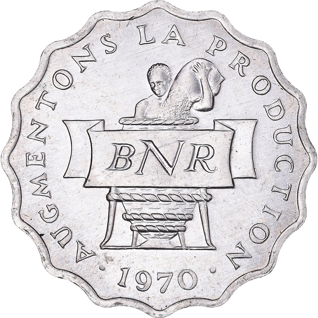 Moneda, Ruanda, 2 Francs, 1970, SC+, Aluminio, KM:10