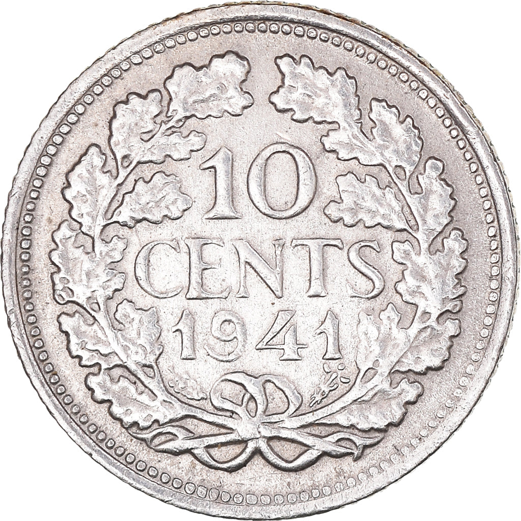Coin, Netherlands, Wilhelmina I, 10 Cents, 1941, AU(50-53), Silver, KM:163