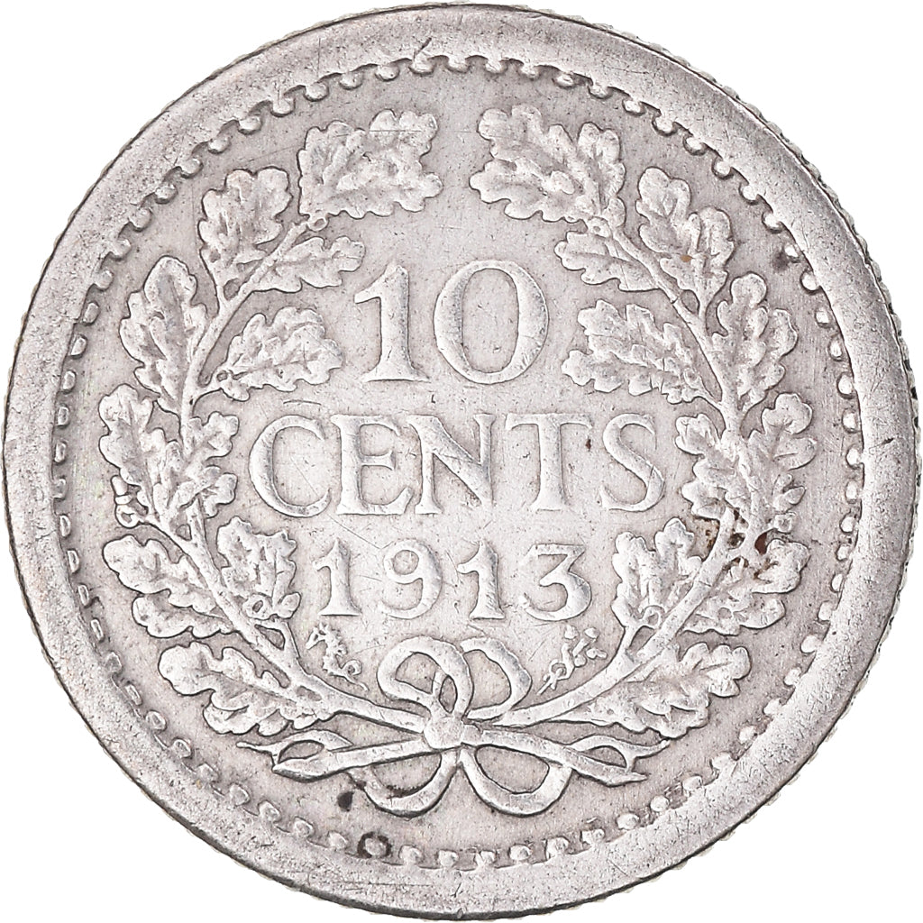 Moneta, Paesi Bassi, Wilhelmina I, 10 Cents, 1913, BB, Argento, KM:145