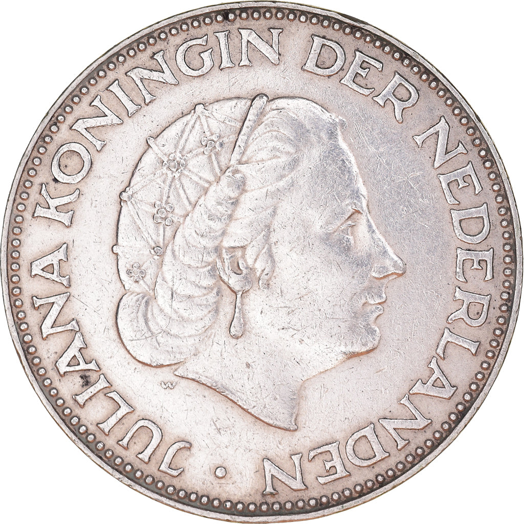 Coin, Netherlands, Juliana, 2-1/2 Gulden, 1961, AU(50-53), Silver, KM:185