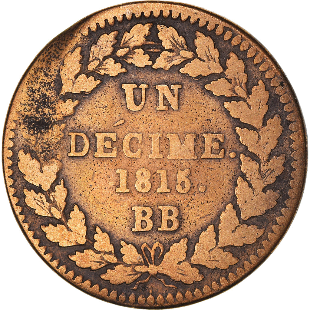 Monnaie, France, Louis XVIII, Decime, 1815, Strasbourg, B+, Bronze