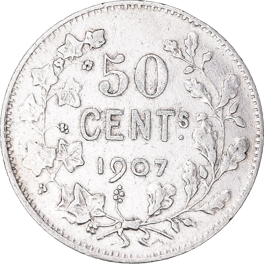 Moneda, Bélgica, 50 Centimes, 1907, BC+, Plata, KM:60.1