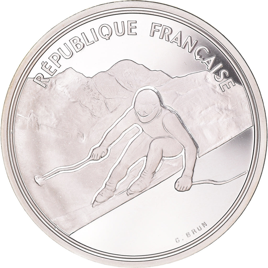 Coin, France, Alpine skiing, 100 Francs, 1989, BE, MS(65-70), Silver, KM:971