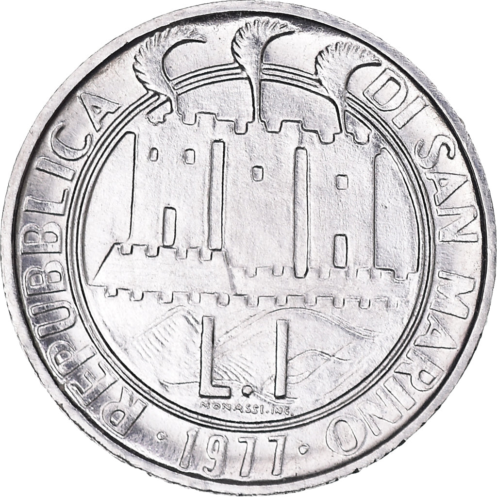 Coin, San Marino, Lira, 1977, MS(65-70), Aluminum, KM:63