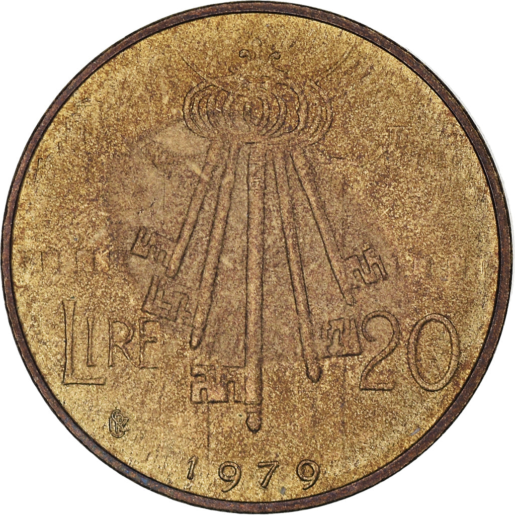 Coin, San Marino, 20 Lire, 1979, EF(40-45), Aluminum-Bronze, KM:93