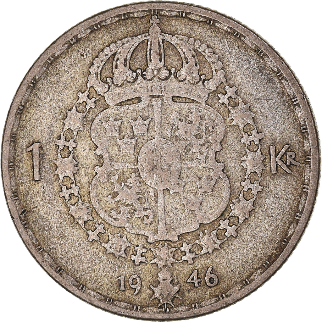 Coin, Sweden, Gustaf V, Krona, 1946, VF(30-35), Silver, KM:814