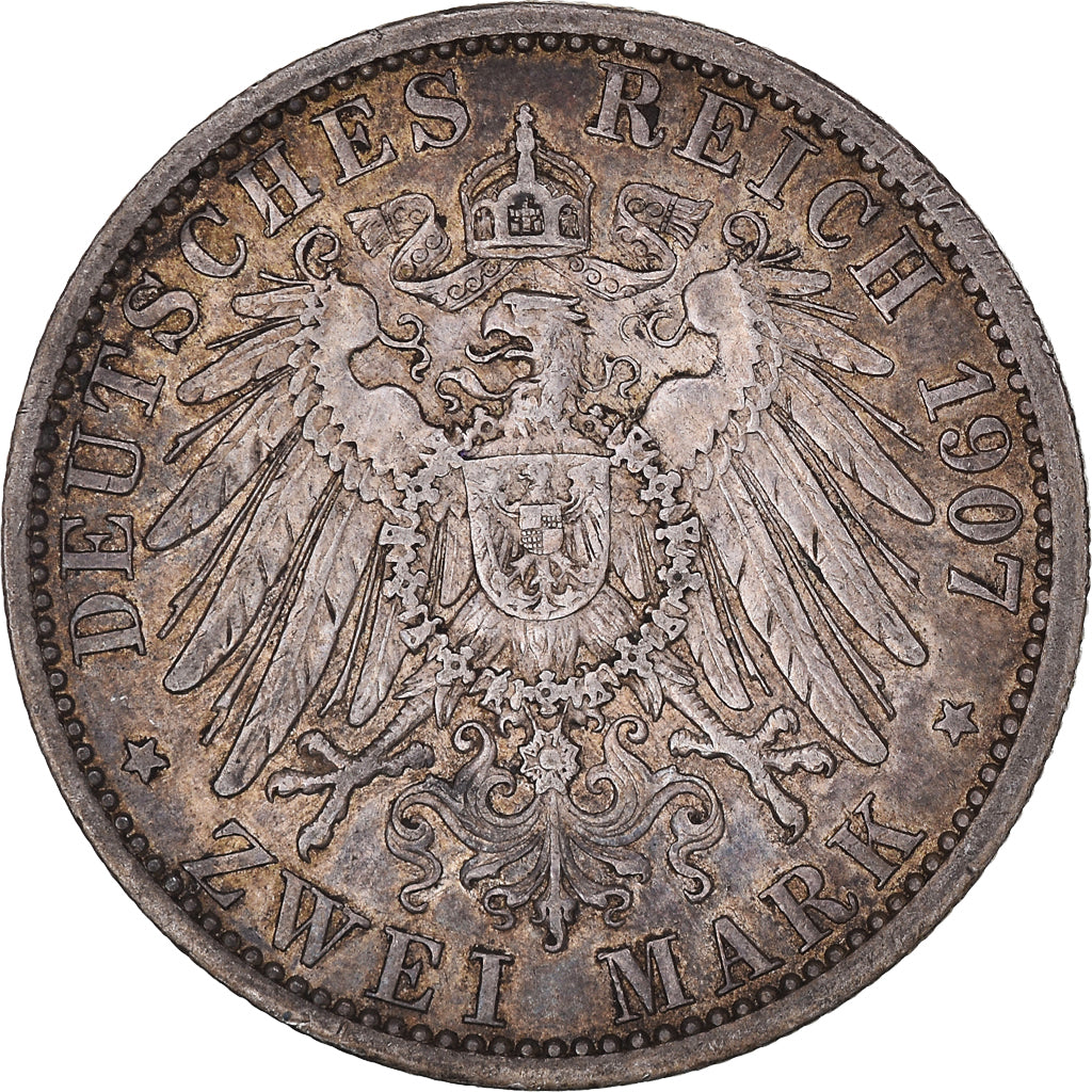 Coin, German States, PRUSSIA, Wilhelm II, 2 Mark, 1907, Berlin, EF(40-45)