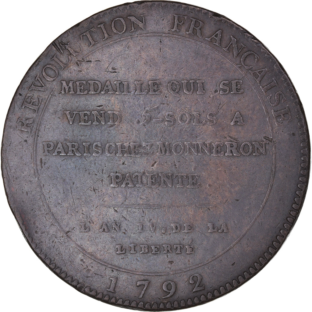 Coin, France, Monneron, 5 Sols, 1792, Birmingham, VF(30-35), Bronze, KM:Tn34