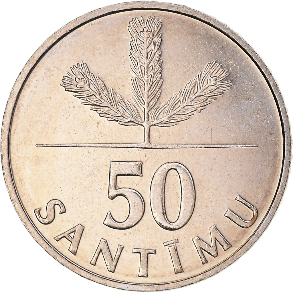 Coin, Latvia, 50 Santimu, 1992, MS(60-62), Copper-nickel, KM:13