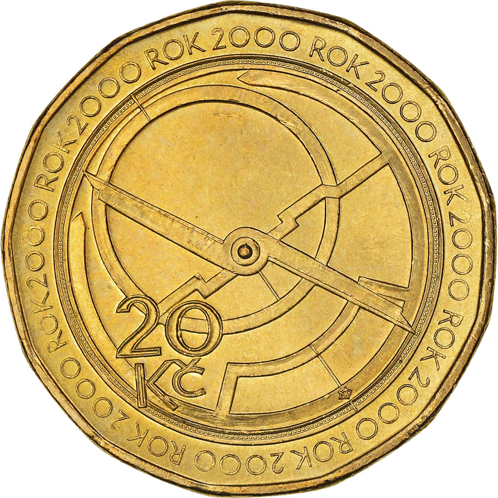 Coin, Czech Republic, 20 Korun, 2000, Jablonec nad Nisou, MS(63), Brass plated