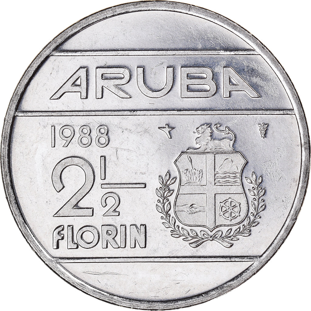 Coin, Aruba, Beatrix, 2-1/2 Florin, 1988, Utrecht, AU(50-53), Nickel Bonded
