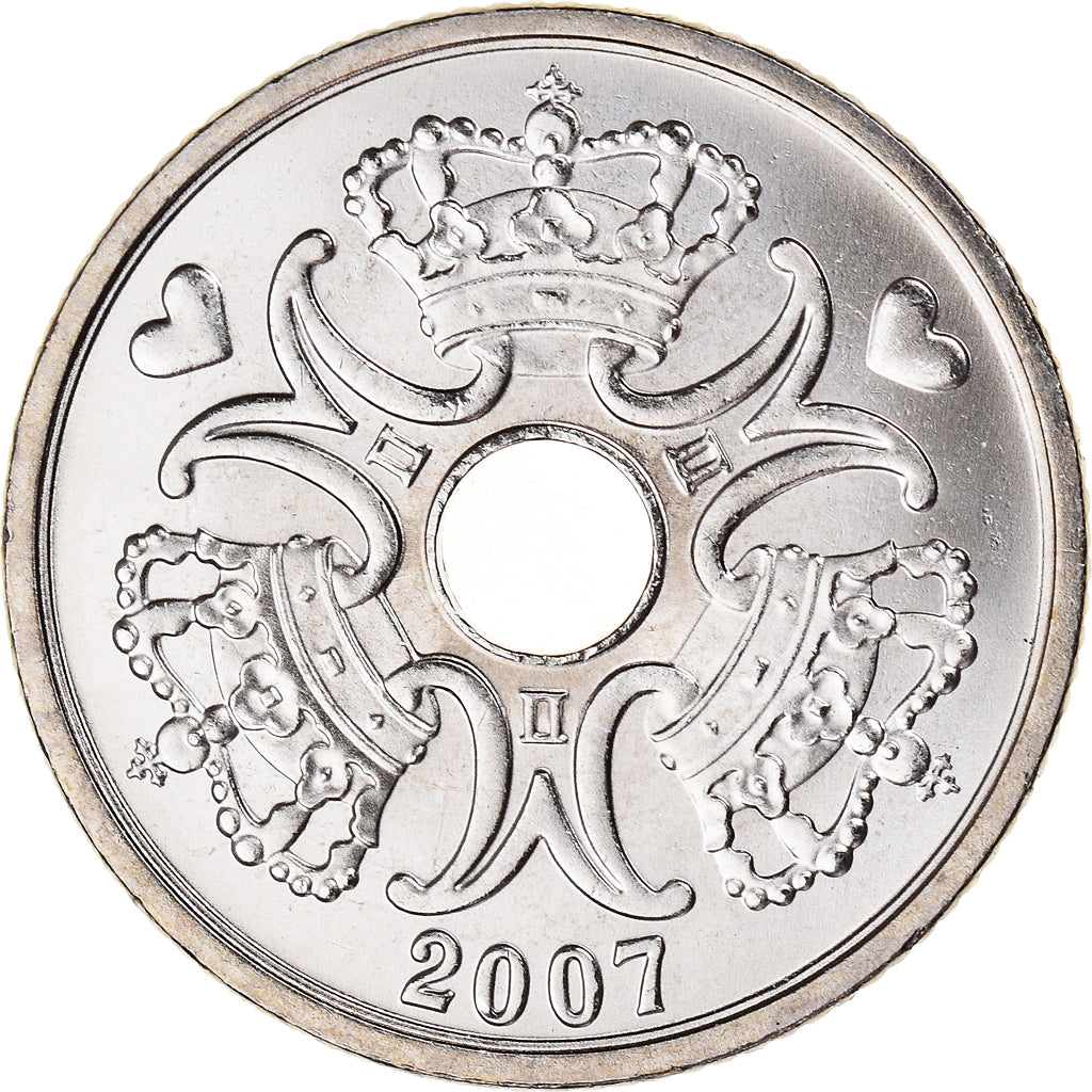 Coin, Denmark, Margrethe II, 5 Kroner, 2007, Brondby, MS(64), Copper-nickel