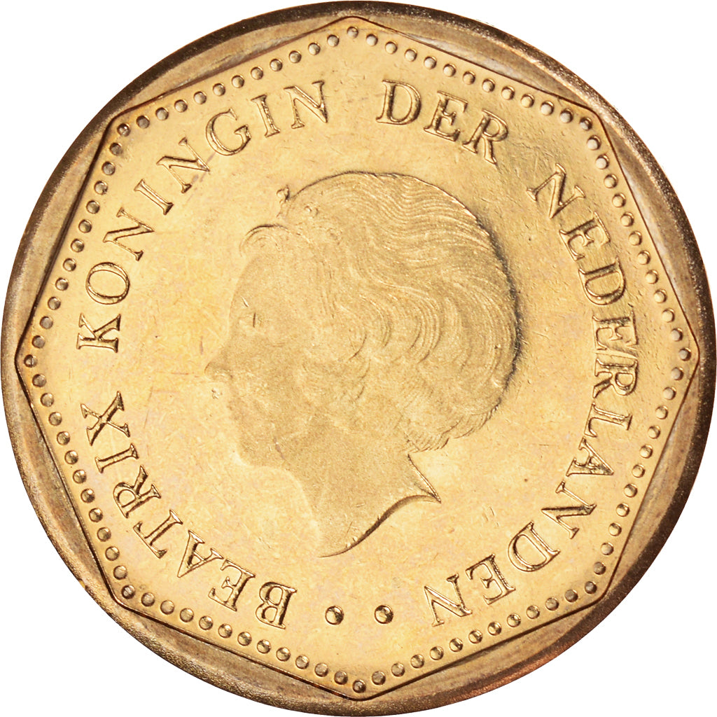 Coin, Netherlands Antilles, Beatrix, 5 Gulden, 2004, MS(60-62), Aureate Bonded