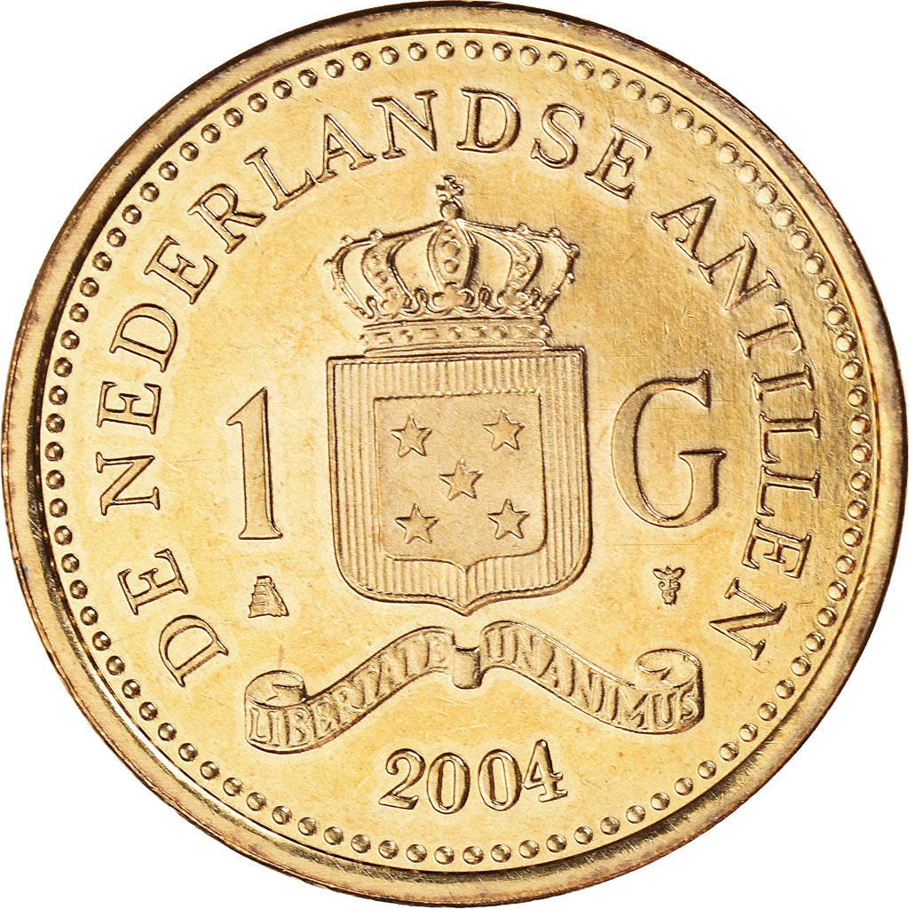 Coin, Netherlands Antilles, Beatrix, Gulden, 2004, MS(63), Aureate Steel, KM:37