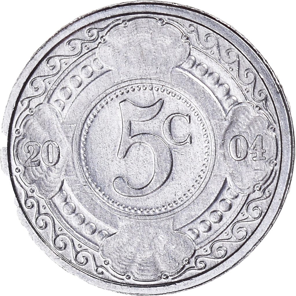 Coin, Netherlands Antilles, Beatrix, 5 Cents, 2004, MS(60-62), Aluminum, KM:33