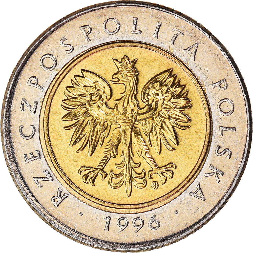 Moneta, Polonia, 5 Zlotych, 1996, Warsaw, SPL, Bi-metallico, KM:284