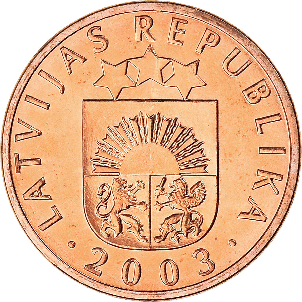 Coin, Latvia, Santims, 2003, AU(55-58), Copper Clad Steel, KM:15