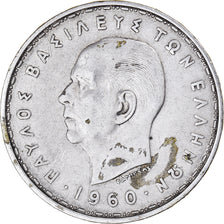 Moneda, Grecia, Paul I, 20 Drachmai, 1960, BC+, Plata, KM:73