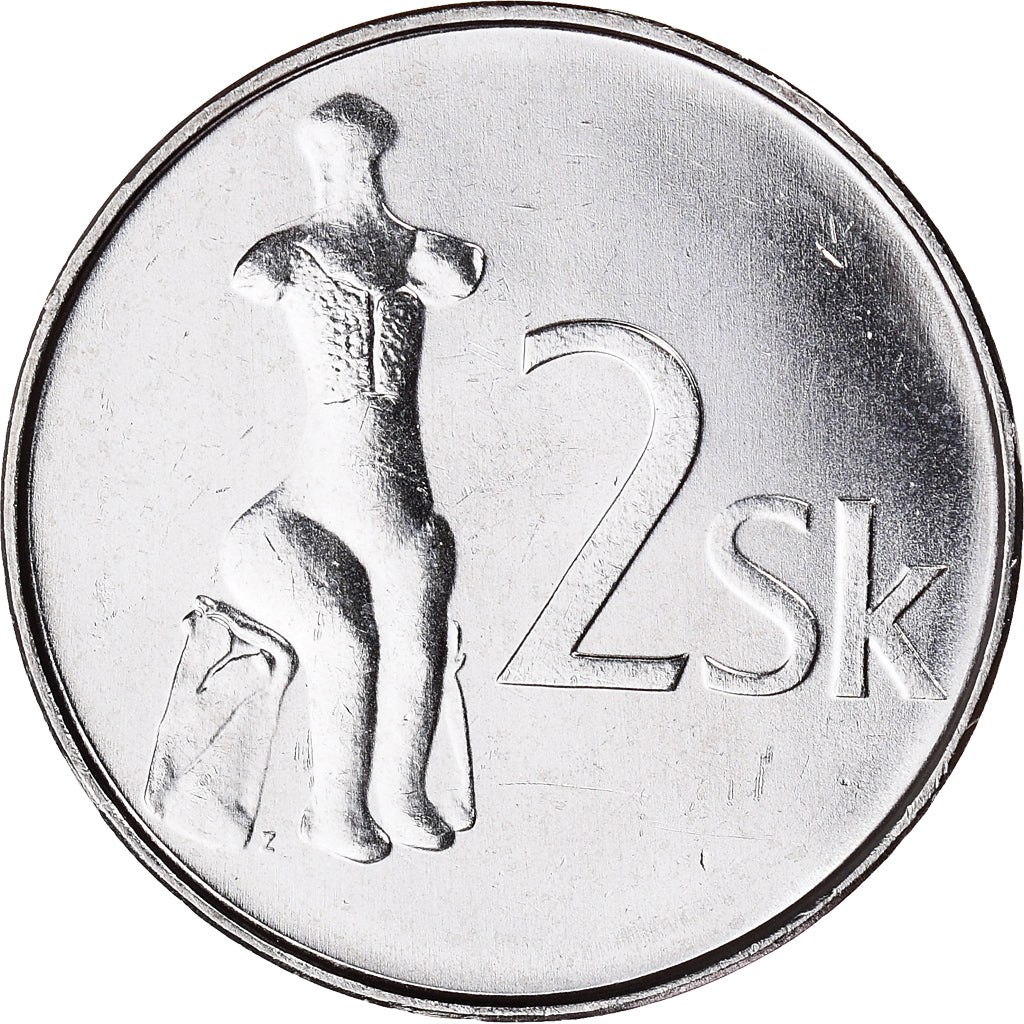 Moneta, Slovacchia, 2 Koruna, 2002, SPL, Acciaio placcato nichel, KM:13
