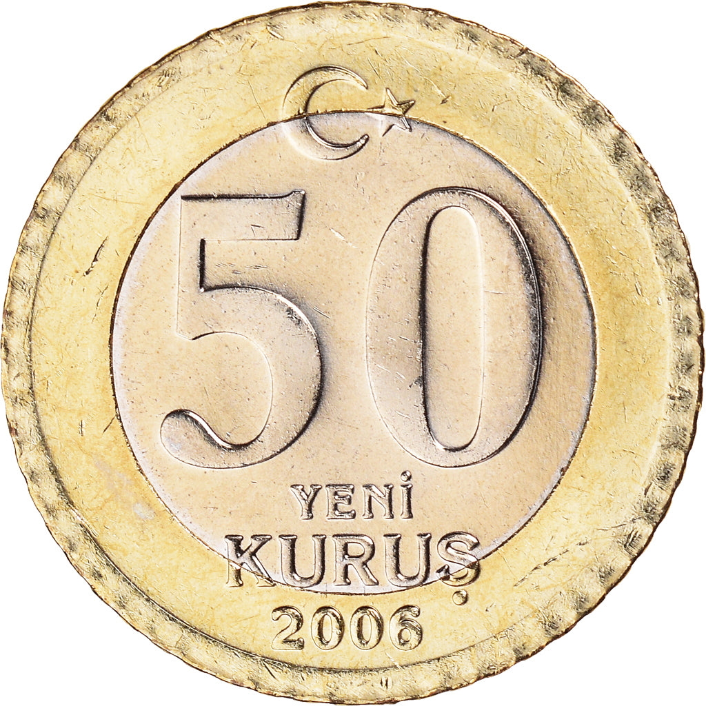 Coin, Turkey, 50 New Kurus, 2006, Istanbul, MS(63), Bi-Metallic, KM:1168