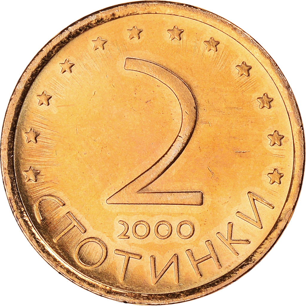 Coin, Bulgaria, 2 Stotinki, 2000, MS(63), Brass plated steel, KM:238a