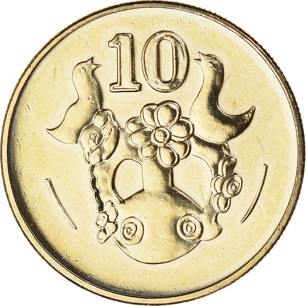 Coin, Cyprus, 10 Cents, 2002, MS(60-62), Nickel-brass, KM:56.3