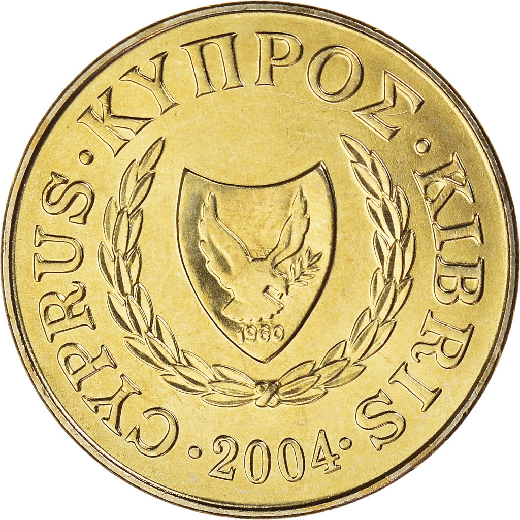 Coin, Cyprus, 5 Cents, 2004, MS(60-62), Nickel-brass, KM:55.3
