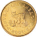Coin, Macedonia, European lynx, 5 Denari, 2001, MS(60-62), Brass, KM:4